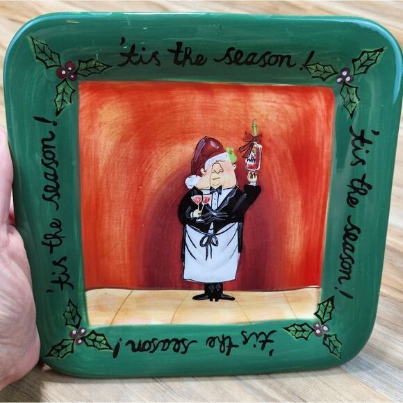 🩵Fat Chef Holiday Green "Tis the Season" Square Salad/Dessert Plates Set of 4 - Picture 4 of 13